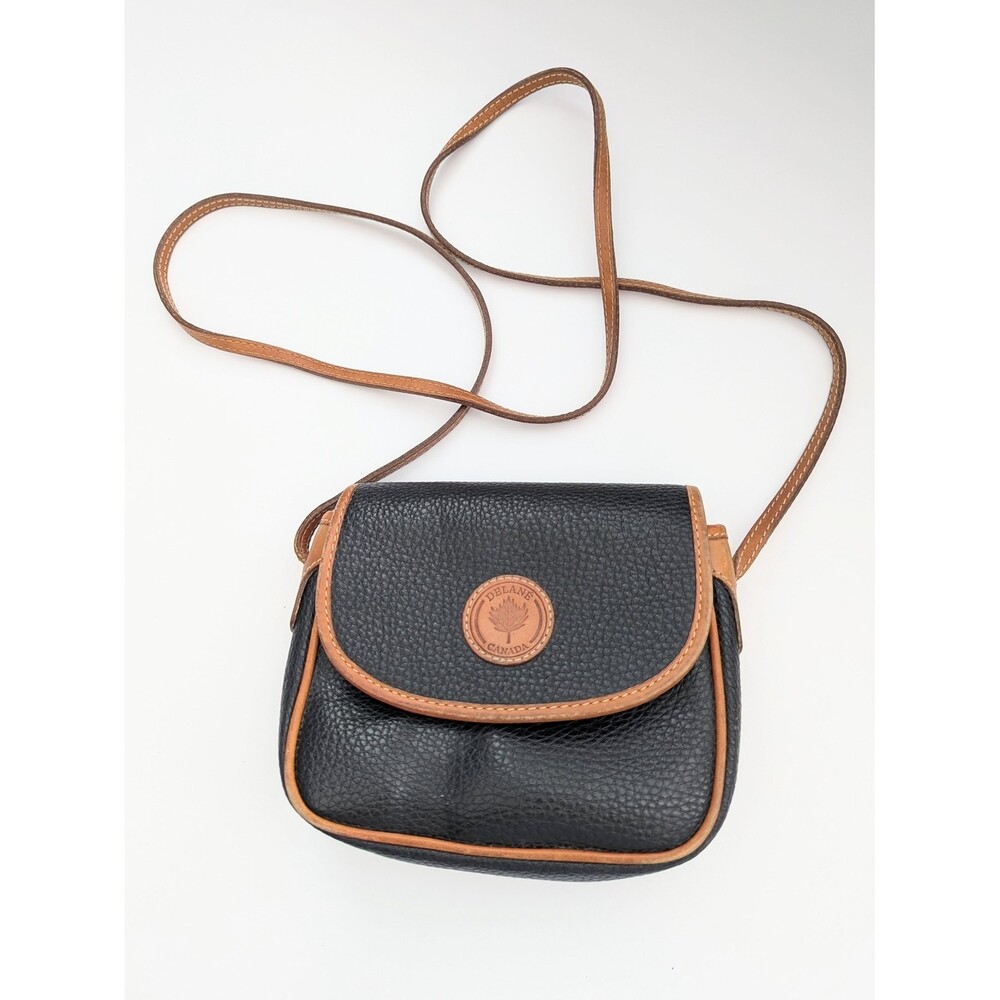 Delane Canada Black & Brown Pebbled Leather Crossbody Bag/Purse